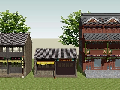 中式商业街 仿古街道店铺商铺 传统商业街建筑