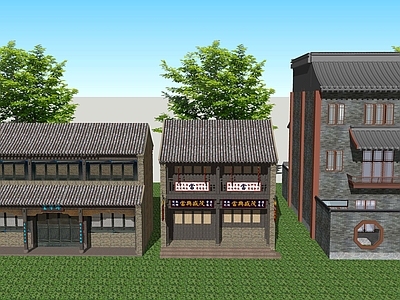新中式商业街 古典街道店铺商铺 传统商业街建筑