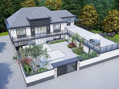新中式独栋别墅 庭院 建筑