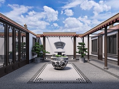 新中式四合院 中式庭院 中式四合院 自建房庭院 中式院子 中式景观