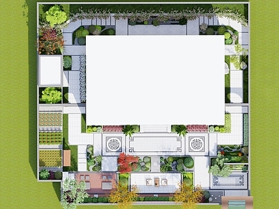 新中式别墅庭院 自建房庭院设计 新中式庭院 对称布置 影壁墙 种种菜