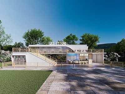 现代主义风格建筑 集装箱 集装箱咖啡店 集装箱奶茶店 餐饮建筑 特色建筑