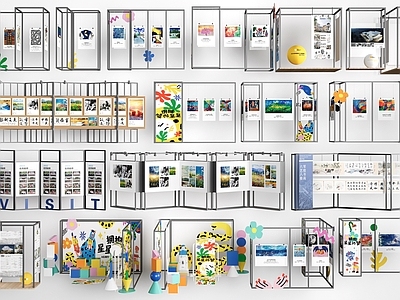 现代简约艺术展厅 现代铁艺展板 铁艺展架 展厅展架 美术摄影展架