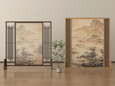 新中式隔断 屏风隔断绿植