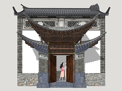 中式大门 白族院门 白族入户门 白族建筑大门 白族民居建筑