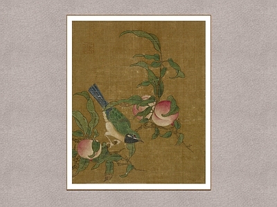 宋式美学挂画 古画 国画 寿桃翠鸟