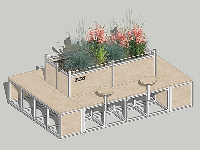 现代简约户外桌椅 模块化花箱 铝型材坐凳 市集家具 景观座椅 商业家具