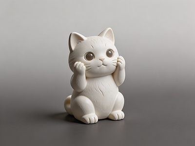 奶油风雕塑摆件 小猫 洗脸 雕塑 摆件 美陈