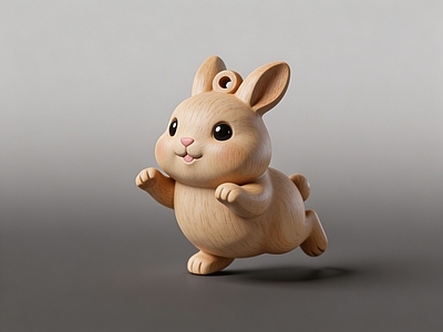 原木风挂件 兔子 木雕 根付 摆件 美陈
