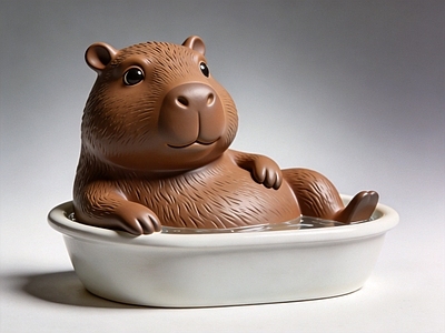 日式萌系雕塑摆件 水豚 雕塑 美陈 摆件 洗澡