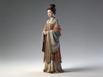 宋式美学虚拟人物 宋代 美陈 雕塑 摆件 AI渲染