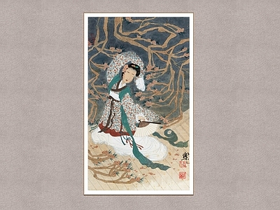 中式画框 执扇图 徐乐乐 国画 装饰画 人物图