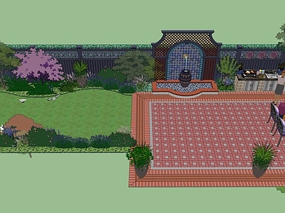 美式别墅庭院 小花园 秋千 庭院 院子