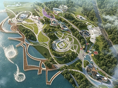 现代主义景观公园 滨水公园 城市公园 滨水乐园