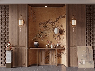 新中式玄关 玄关 端景 入户门厅 护墙板 壁灯