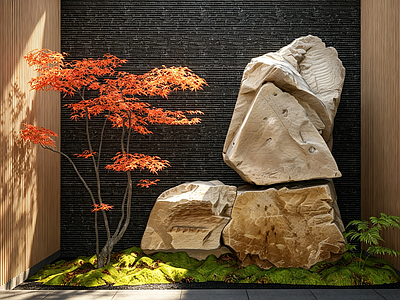 禅意庭院小品 天井庭院景石造景 柏坡黄景石造景 柏坡黄景观置石 庭院景石造景 对景景石