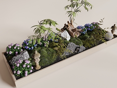 禅意花境 植物造景 室内景观 花池 苔藓 枯木绿植
