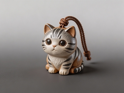 日式雕塑摆件 小猫 根付 木雕 雕塑 挂件