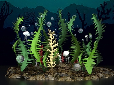 海底世界美陈 水草 珊瑚 水母 气泡