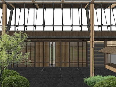 新中式小区景观 新中式入口门楼 现代自然商业街 户外家具林下景观 文创木结构