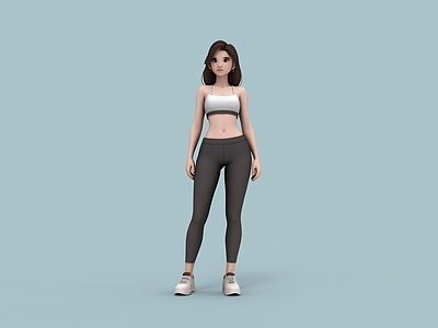 现代简约虚拟人物 运动少女 健身房女孩 运动服 瑜伽裤 健身