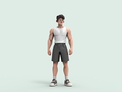 现代简约虚拟人物 健身男孩 健身房男孩 肌肉男 健身