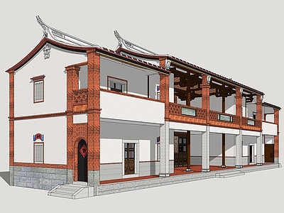 闽南传统民居风格乡村民房 闽南红砖建筑 闽南民房