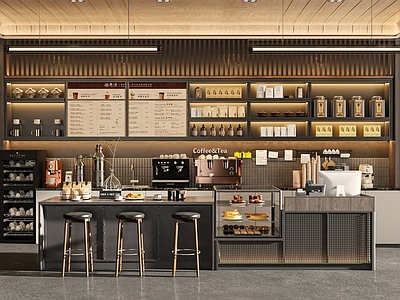 现代简约咖啡厅 咖啡店吧台 奶茶店操作台 工业风吧台 咖啡店前台 奶茶店收银台
