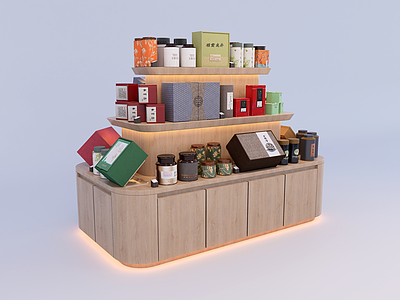 新中式茶展厅 中岛茶叶展示柜 文创店茶叶展示柜 商场茶叶柜 新款茶叶陈列柜 中岛茶叶陈列台