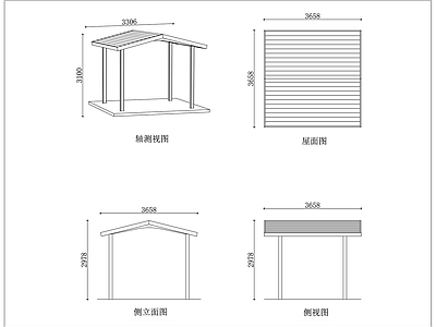 亭子图库 四柱单坡棚 单檐四柱棚 四柱遮阳棚 斜顶四柱棚 单坡方柱棚