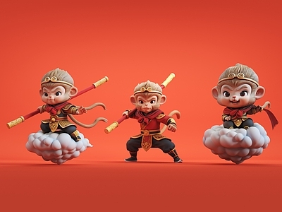 新中式Q版潮玩风格摆件组合 现代摆件手办 手办卡通孙悟空 孙悟空雕塑摆件