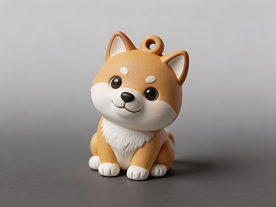 日式挂件 柴犬 根付 雕塑 摆件 AI渲染