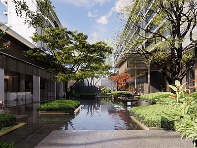 新中式小区景观 现代示范区 示范区水景 水景庭院 实景示范区