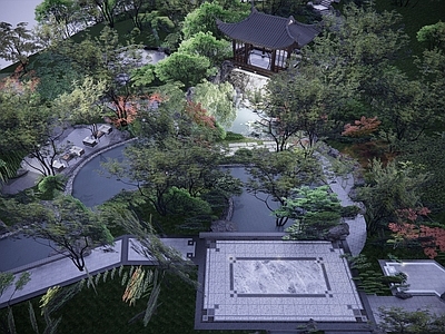 传统园林风格别墅庭院 中式庭院