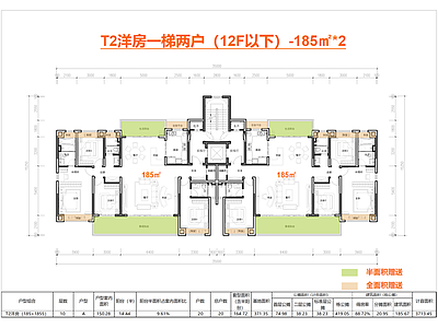 多层住宅 T2洋房住宅 一梯两户 12层以下住宅 户型185㎡ 新规零公摊户型