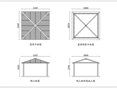 钢结构 四脊四方亭 方亭四脊顶 四脊观景亭 四脊休闲亭 四脊立柱亭