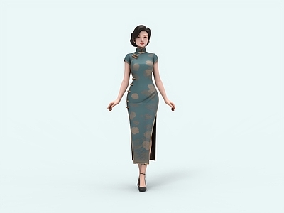 新中式虚拟人物 绿色旗袍 旗袍 旗袍美女