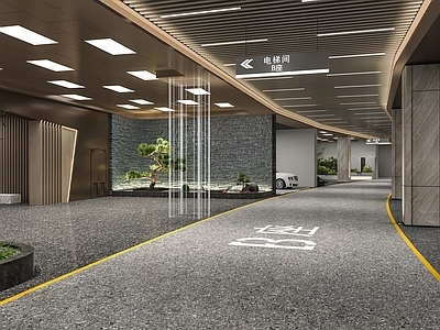新中式室内停车场 地下车库 车库入口