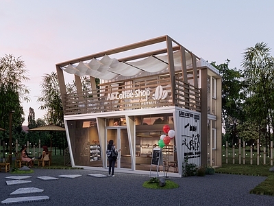 现代主义餐饮建筑 现代集装箱奶茶店 网红咖啡店 休闲营地 露营公园景观 休闲茶室