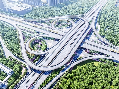 现代主义交通枢纽景观 立交绿化片植