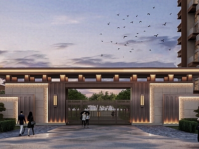 新中式入口大门 现代小区入口大门 新中式大门 示范区大门 小区景观大门 现代小区景观
