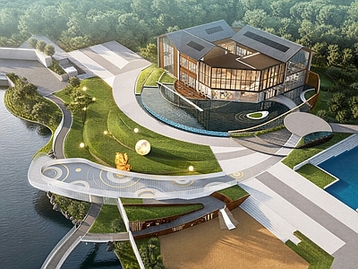 新中式售楼处建筑 展示区景观 售楼处建筑