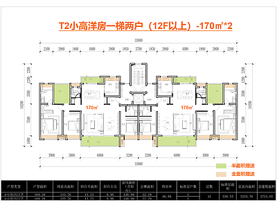 多层住宅 T2洋房户型 一梯两户 户型170㎡ 新规户型 全景舱