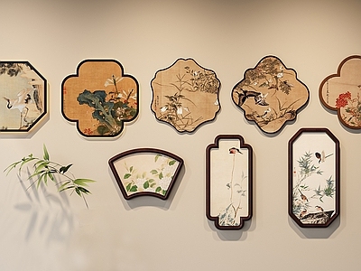 新中式挂画 宋式美学装饰画 禅意复古花鸟画 新中式扇形海棠画 中式壁龛墙饰挂画