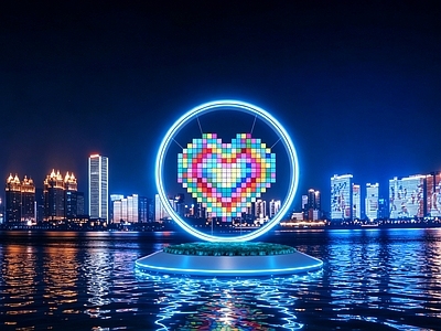 现代主义互动装置 现代科技灯光装置 爱心雕塑小品 公共空间艺术装置 商业空间灯光美陈 网红拍照打卡点