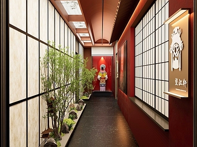 新中式中餐厅 京剧餐厅 餐厅走廊 绿植