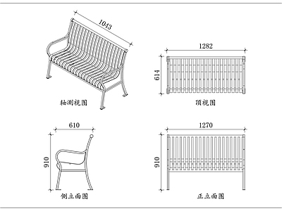 家具图库 波浪靠背椅 铁艺公园椅 波纹长条椅 黑铁休闲椅 曲条靠背椅