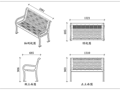家具图库 弯条靠背椅 曲条公园椅 铁艺弯条椅 黑铁长条椅 弧形休闲椅