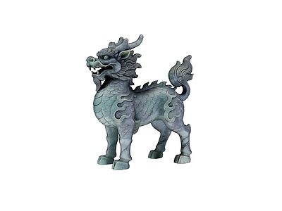 中式雕塑摆件 麒麟 雕塑 美陈 摆件 AI渲染