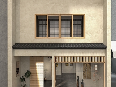 日式商业街 画室外建筑 含灯光 咖啡馆 水泥漆外观 艺术民宿